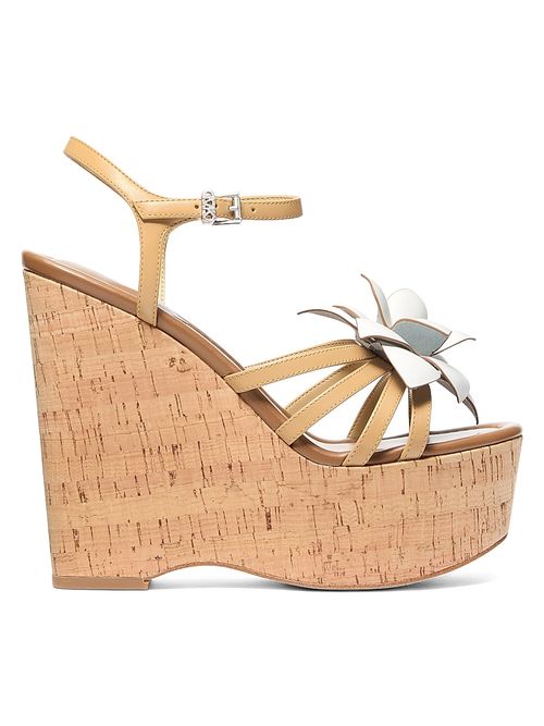 Women's Jacie 130MM Leather Platform Wedge Sandals - Peanut
