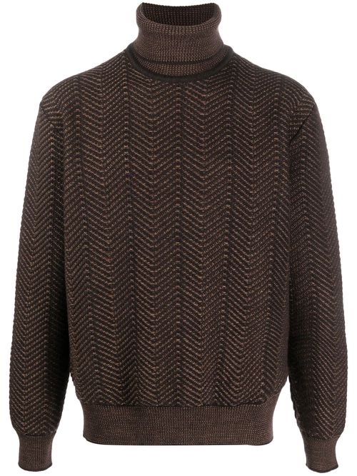 Roll-neck knitted sweater - Brown