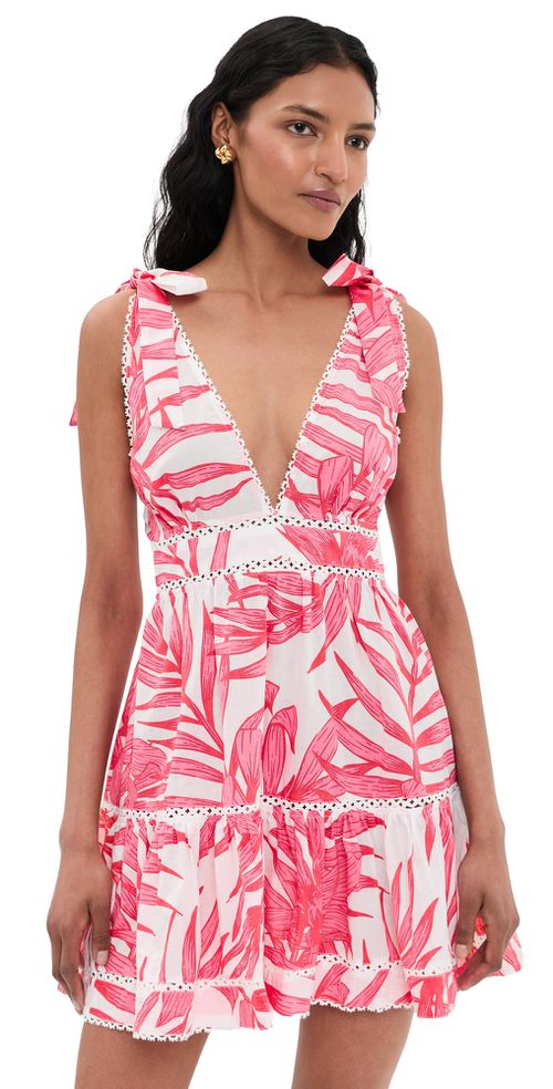Cara Mini Dress Pink Palm Leaf