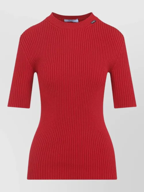 Prada - mock neck ribbed knit short sleeve top