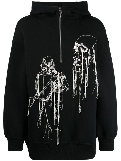 Skull-print knitted hoodie - Black