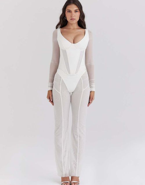 Avalon mesh high waist trousers in white