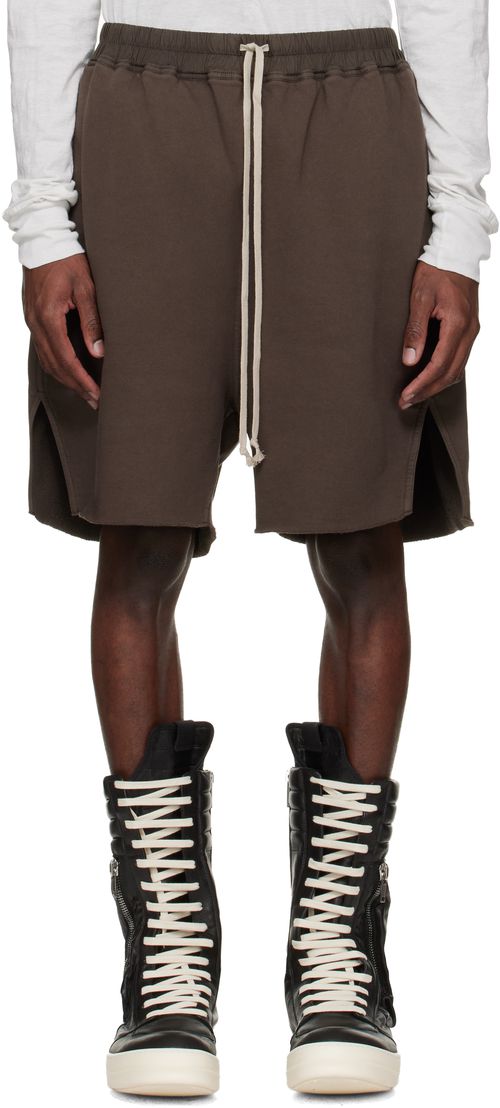Brown Temple Long Boxers Butt Zip Shorts