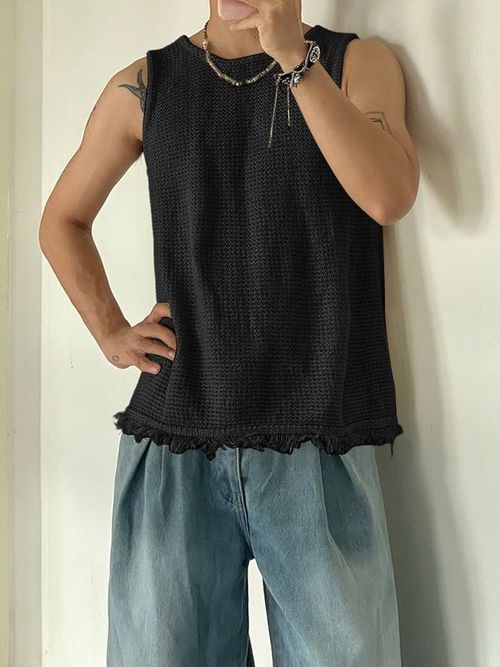 Men's Avant-Garde Split Back Textured Tank SKUL54717 - Black / S