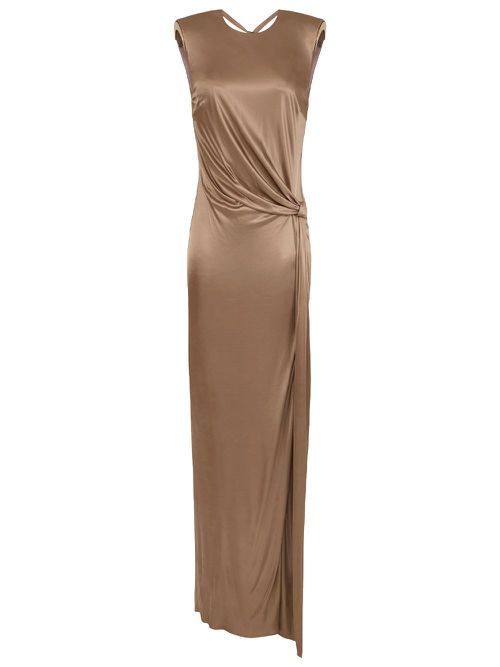 Red Carpet Shiny Viscose Jersey Long Dress With Sid