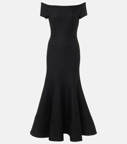 Off-shoulder striped maxi dress