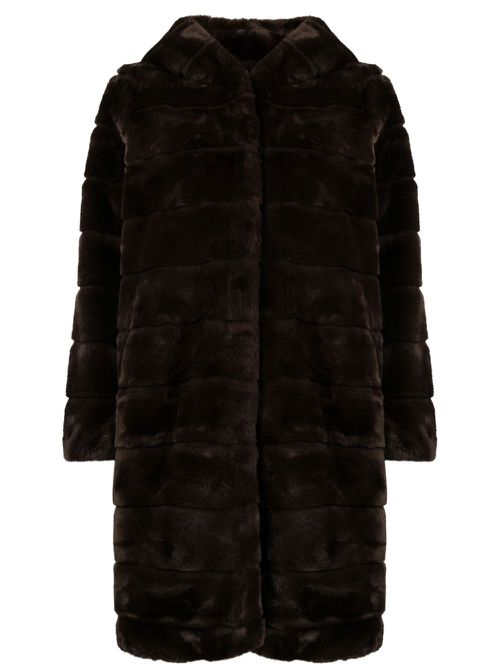 Celine faux-fur hooded coat - Brown
