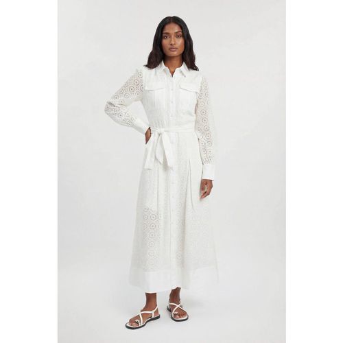 Karen Millen Women's Cotton Broderie Belted Shirt Dress in Ivory