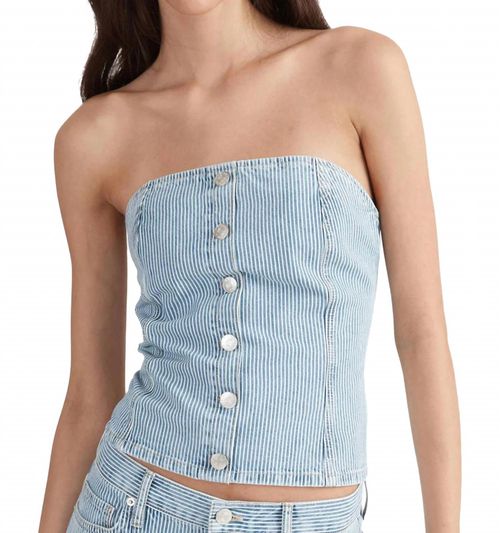 Diana Denim Stripe Bustier Top In Blue