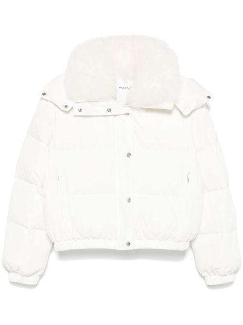Contrasting-Collar Ski Down Jacket — White