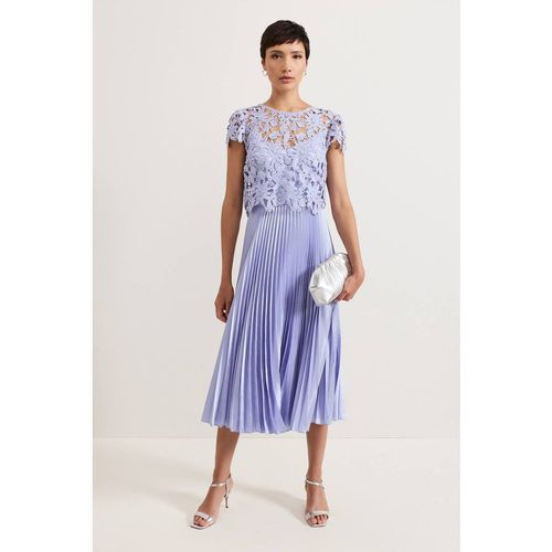Phase Eight Dana Lace Double Lay Pleated Midi Dress In Pale Blue