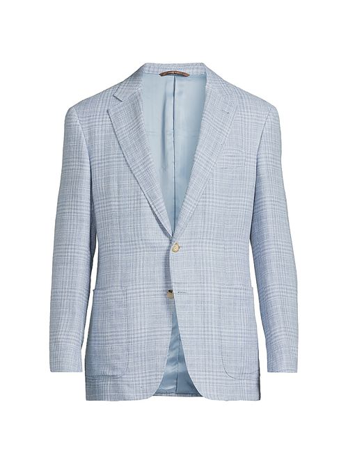 Men's Plaid Linen-Wool Sport Coat - Light Blue