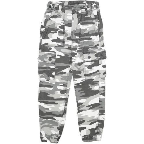 Womens Cotton Blend Grey Camouflage Regular Fit Tapered Leg Trousers W