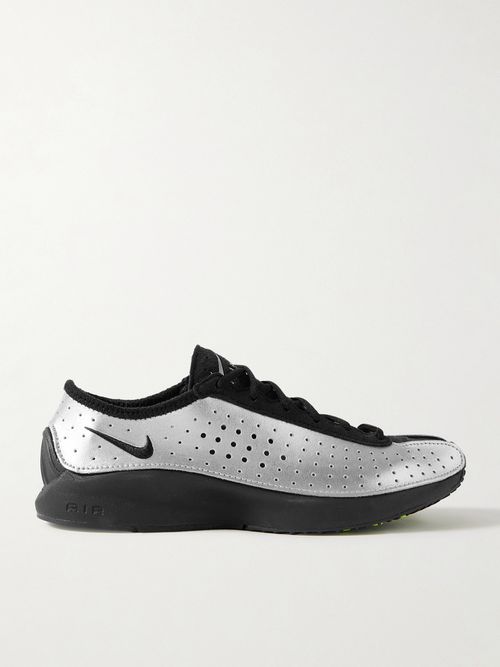 Air Superfly Suede And Perforated Metallic Leather Sneakers - Silver