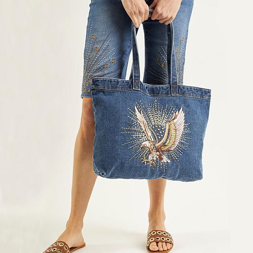 Embroidered Denim Tote Bag
