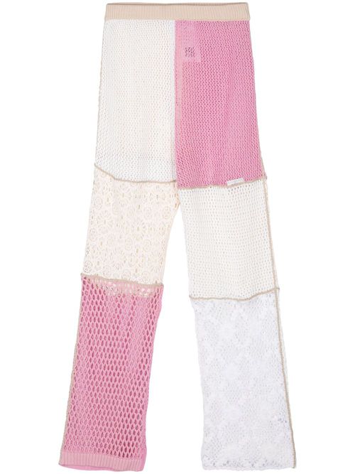 Regenerated straight-leg crochet trousers - White