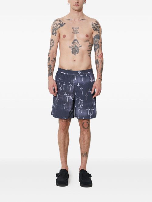 Cross-print swim shorts - Blue