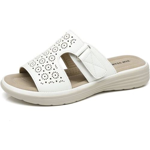 Ivachy Bohemian Style Perforated Lightweight Mule Slippers Slide Sandals In White