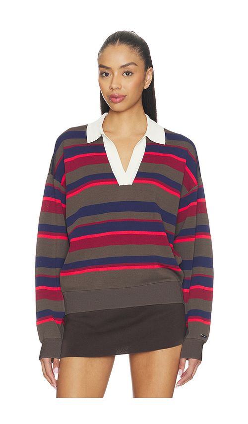 P.E Nation Retreat Stripe Collar Knit Pullover in Red. - S also in XS, M