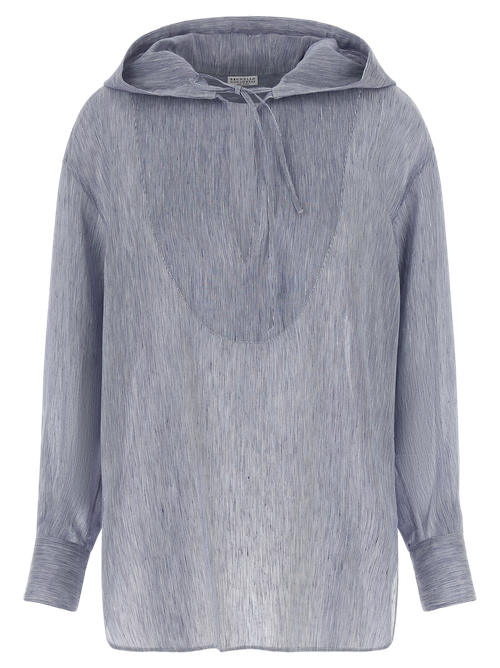 Linen-Silk Blend Hoodie — Blue
