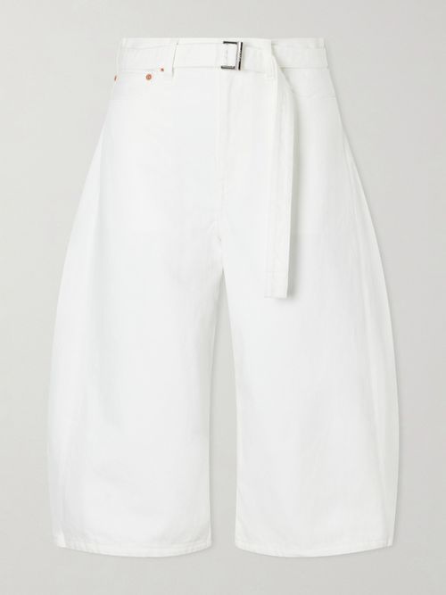 Belted Cropped High-rise Barrel-leg Jeans - White