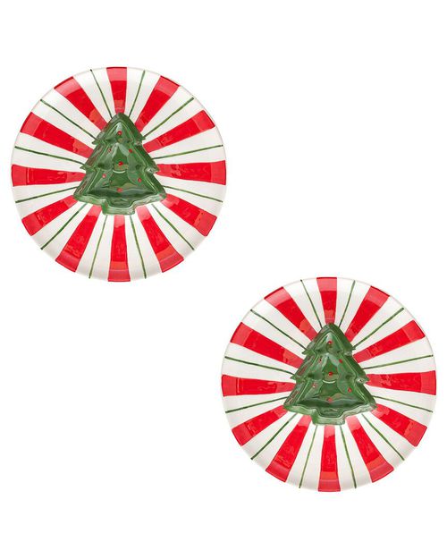 Set Of 2 Peppermint Tree Chip & Dip Plate