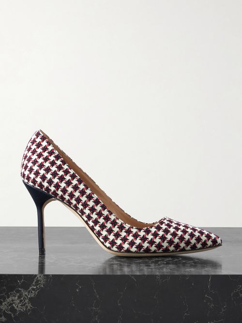 90 Leather-trimmed Embroidered Tweed Pumps - White