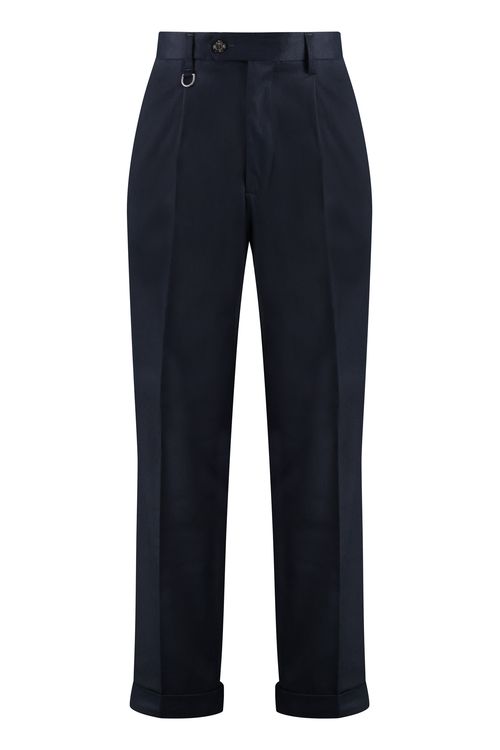 Cotton-Blend Roll-Up Trousers — Blue