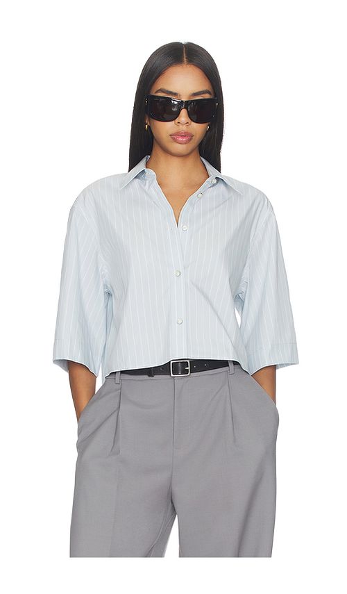 Helmut Lang Crop Trench Shirt in Light Blue Multi. L also in XS