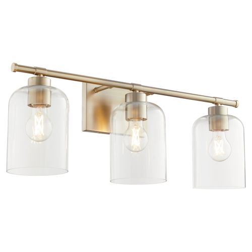Aged Brass Three Light Vanity from the Tribute Collection