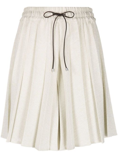 Pleated high-waisted skorts - White