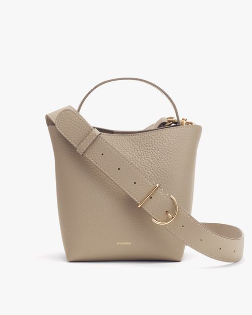 Women's Mini Linea Bucket Bag in Stone | Pebbled Leather