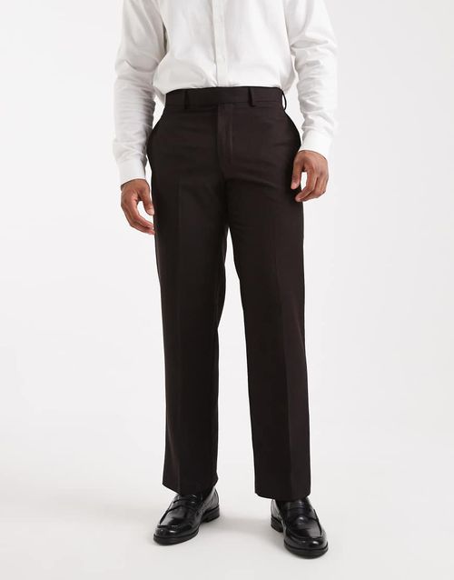 Straight leg suit trousers in dark brown pinstripe