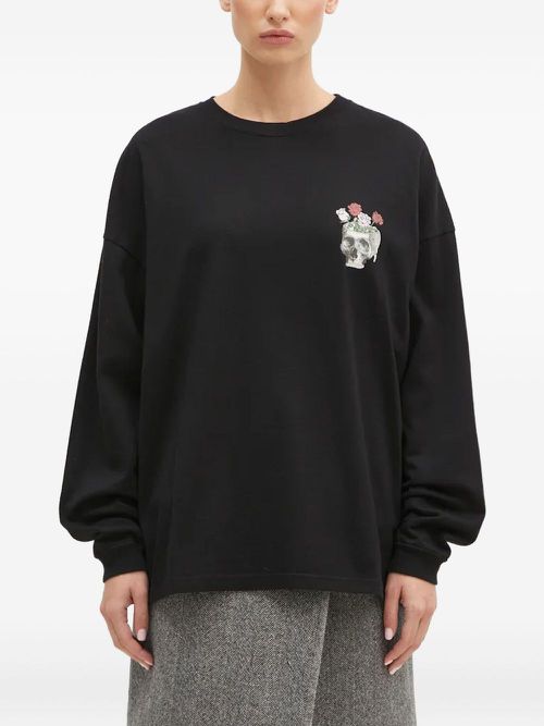 Graphic-print long-sleeve top - Black