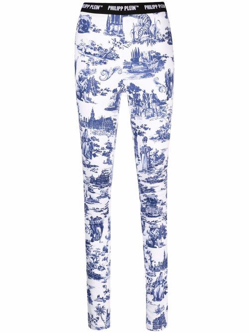 Embroidered high-rise leggings - Blue
