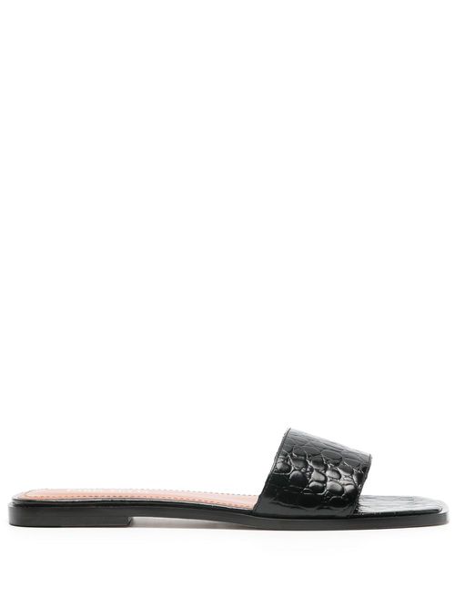 Crocodile-effect leather sandals - Black