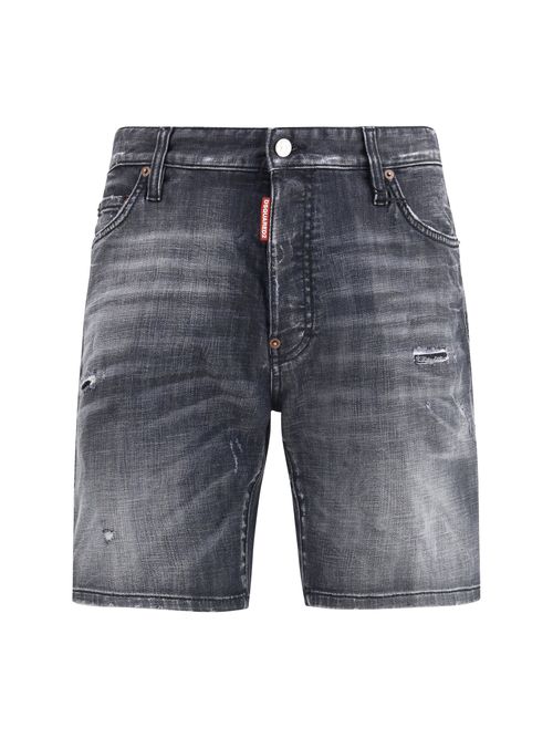 Washed Denim Bermuda Shorts — Black