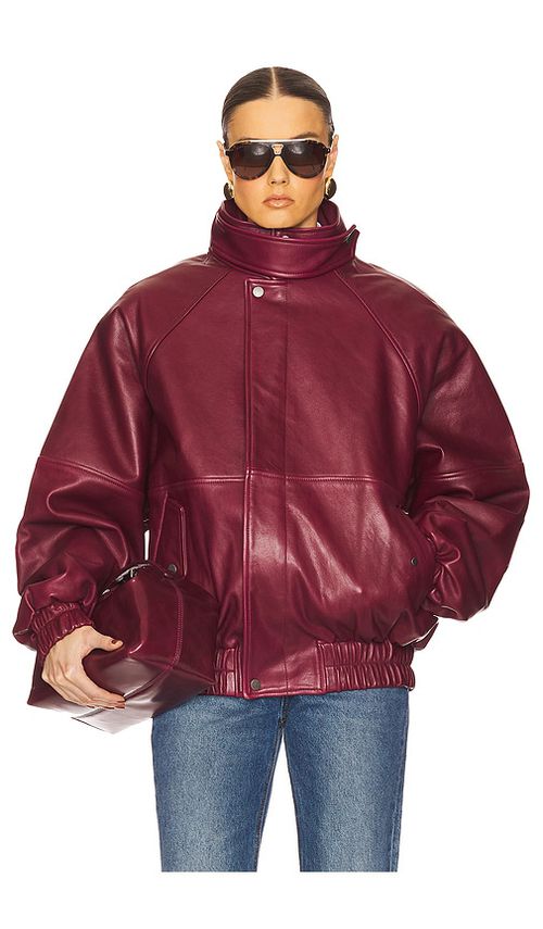 Helsa The Oversized Leather Bomber in Oxblood - Burgundy. S also in
