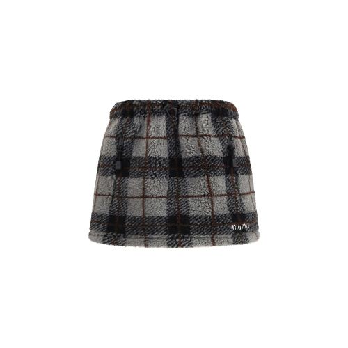 Check Pattern Nylon Mini Skirt — Gray