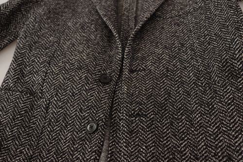 Wool-Cotton Herringbone Blazer — Gray