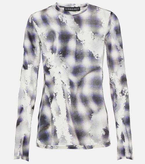Checked sheer devoré top