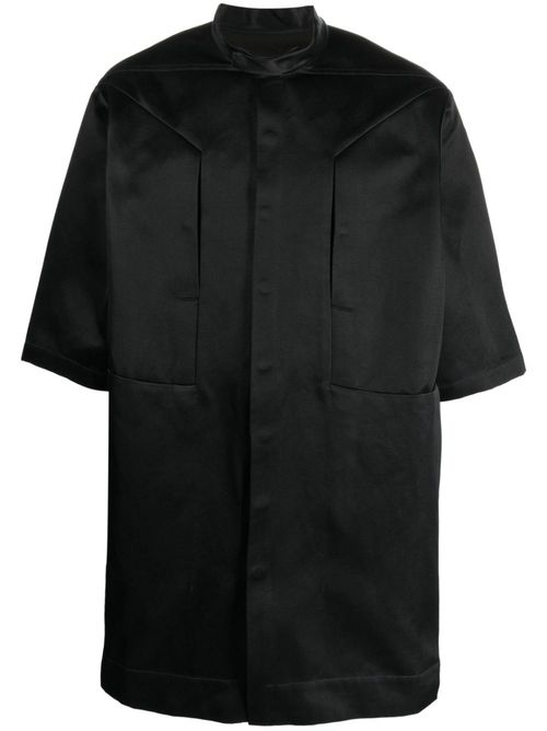 Band-collar satin shirt - Black