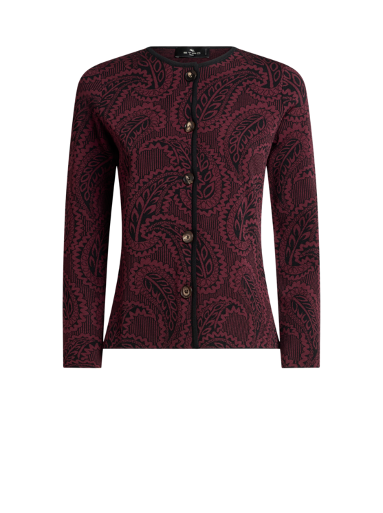 Jacquard Cardigan With Paisley Foliage Motif