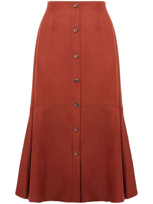 Button-fastening midi skirt - Red