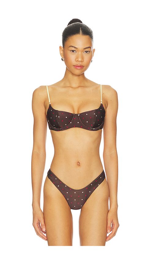 Frankies Bikinis Cola Satin Top in Brown,Lemon. - S also in XS
