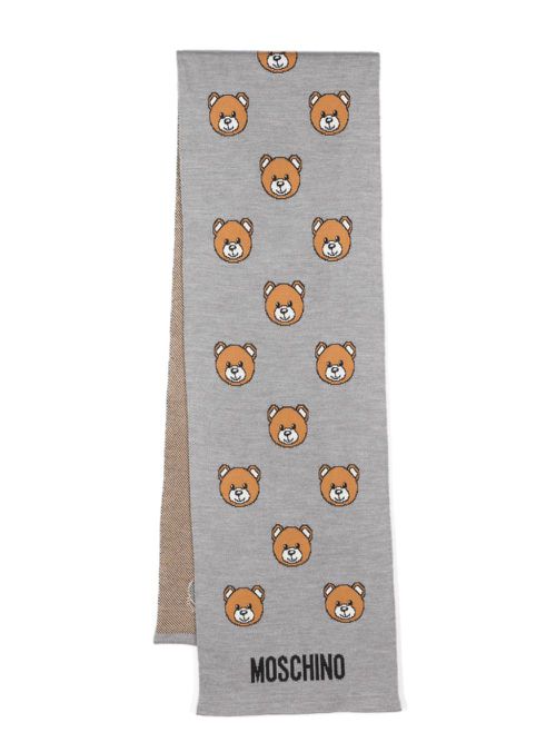 모스키노 남성 Teddy Bear-motif scarf - Grey 30823M3176