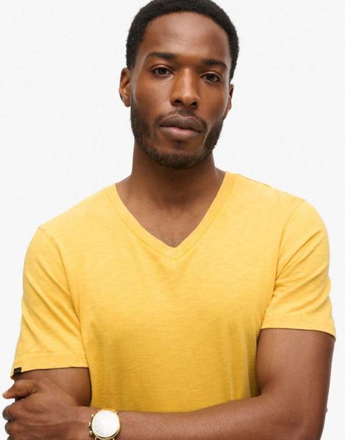 V-neck slub short sleeve t-shirt in desert ochre yellow