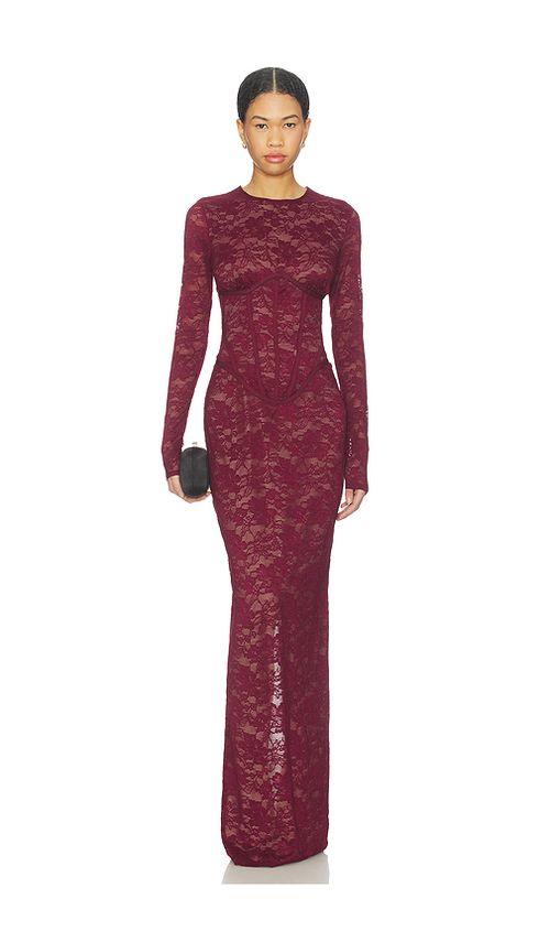 NBD Saba Gown in Burgundy. L. Also in M, S, XL