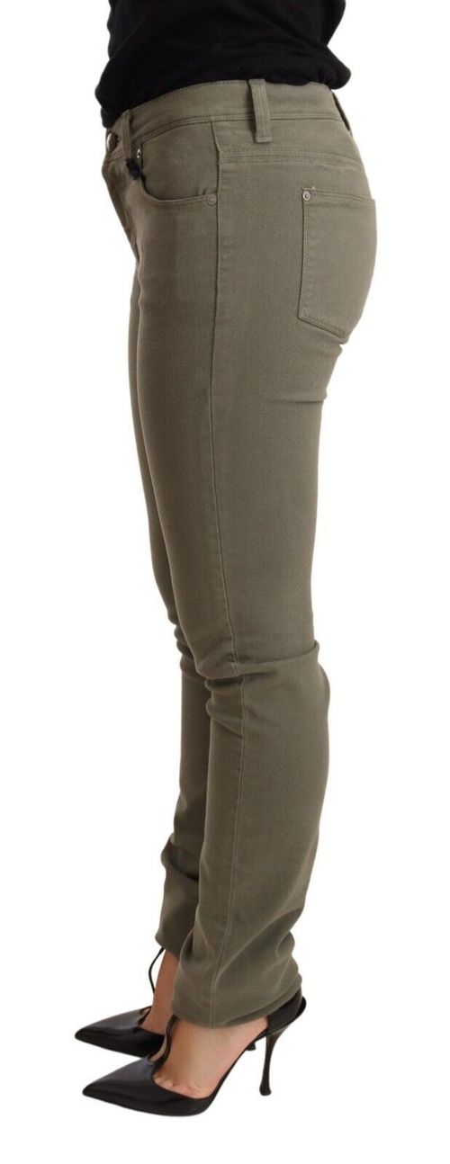 Low-Waist Skinny Cotton Trousers — Green