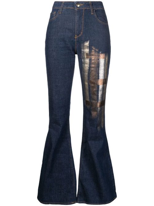Metallic-print flared jeans - Blue